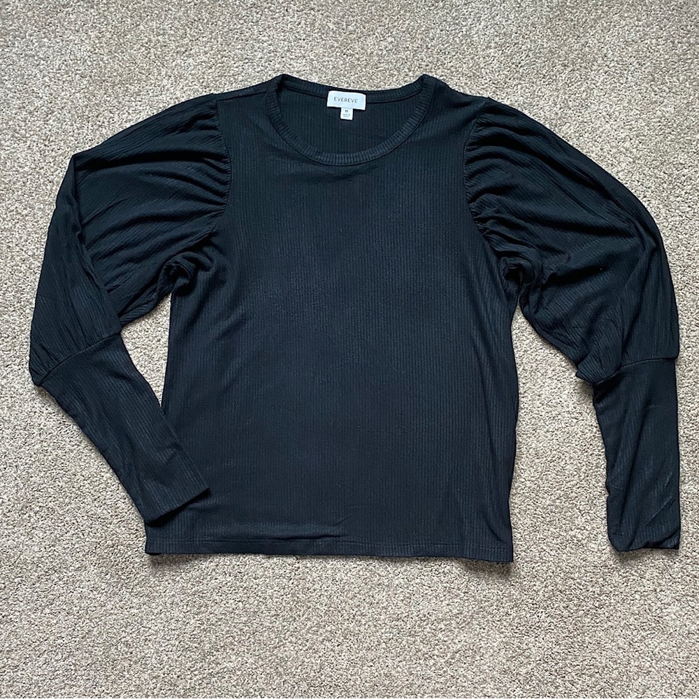 🎉Evereve Ribbed Long Sleeve Top, Women’s Size Med, Black
